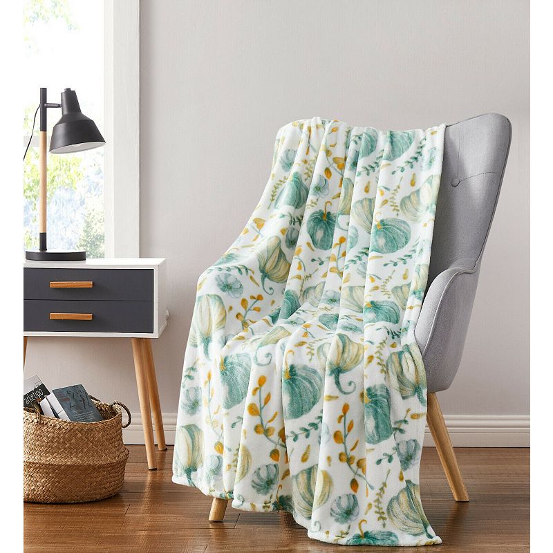 Kate Aurora Teal Halloween Harvest Pumpkins Oversized Blanket Accent Throw - 50 In. W X 70 In. L