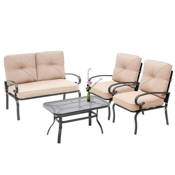 SUNCROWN 4Pcs Outdoor Furniture Patio Conversation Sets Loveseat