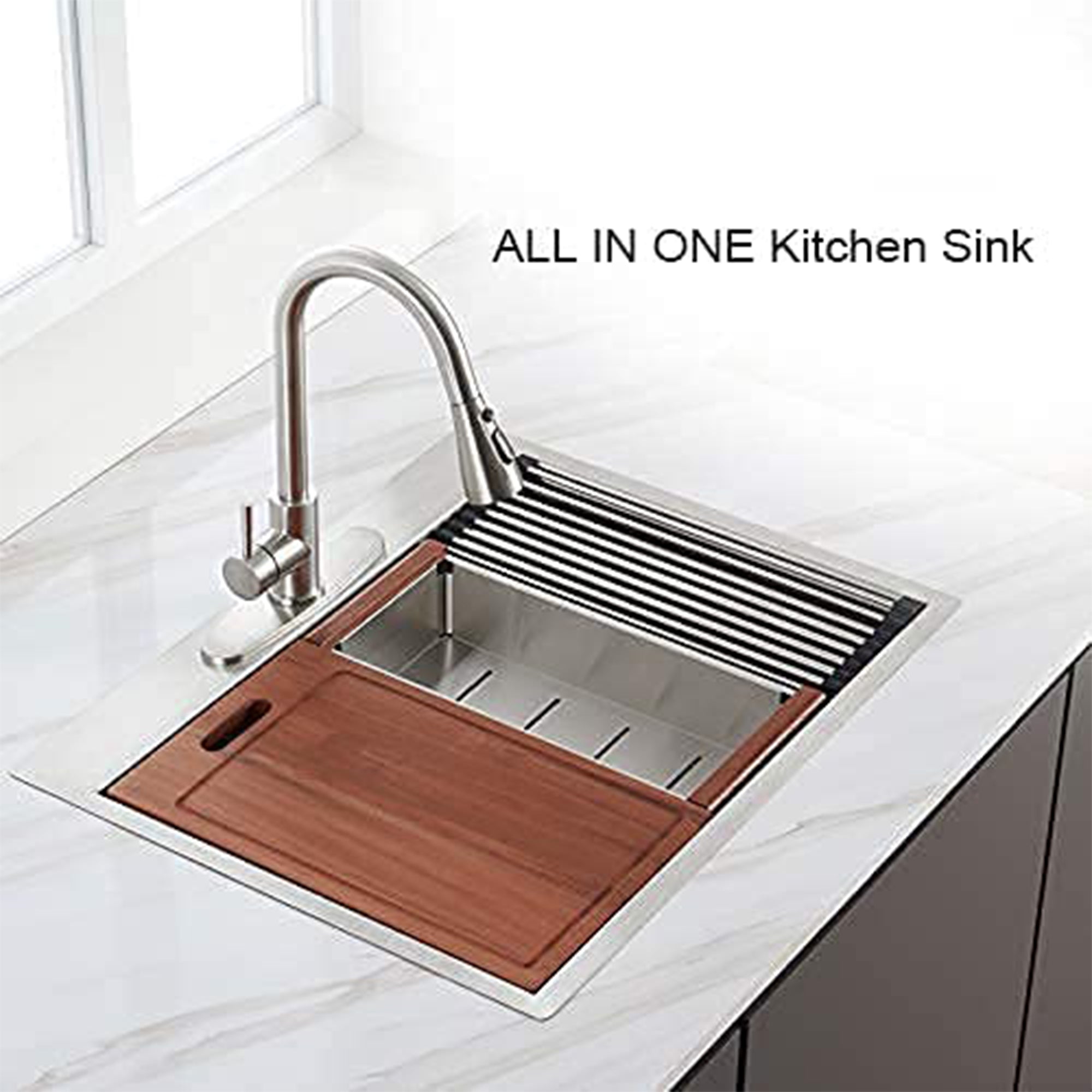 HausinLuck 33  Stainless Steel Workstation Kitchen Sink, Top Mount, Brushed