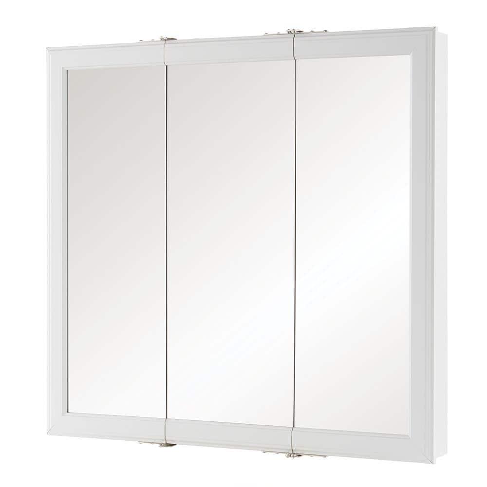 Home Decorators Collection 30 in W x 29 in H Fog Free Framed SurfaceMount TriView Bathroom Medicine Cabinet in White with Mirror