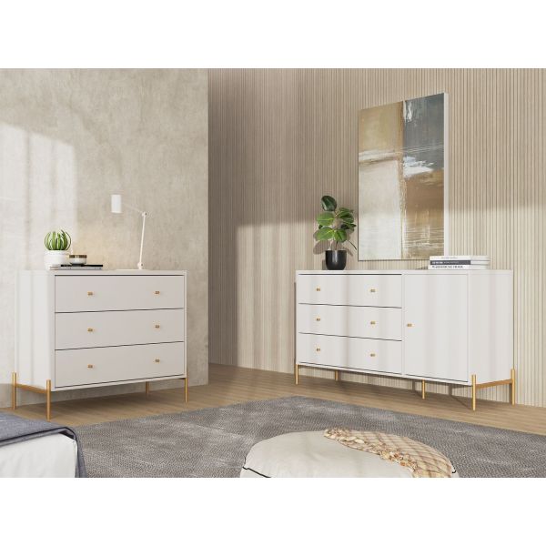 Jasper Sideboard Dresser and Classic Dresser Set of 2 in Off White