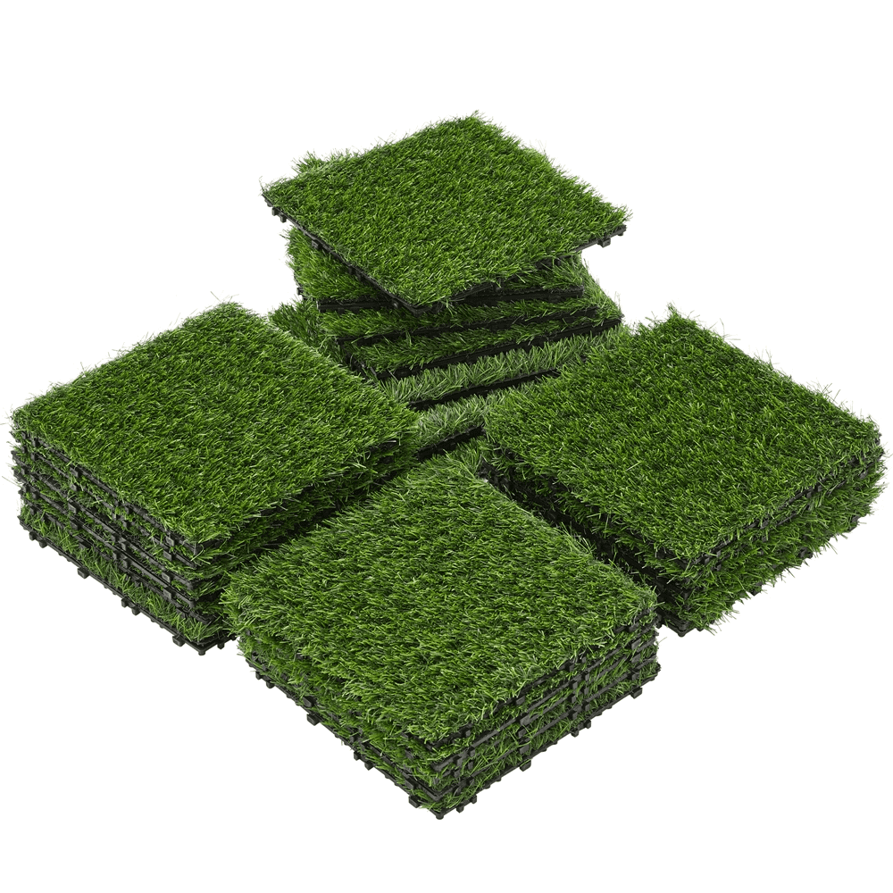 Topeakmart 27pcs Artificial Grass Interlocking Turf Tile Indoor/Outdoor, 12"x12", Green