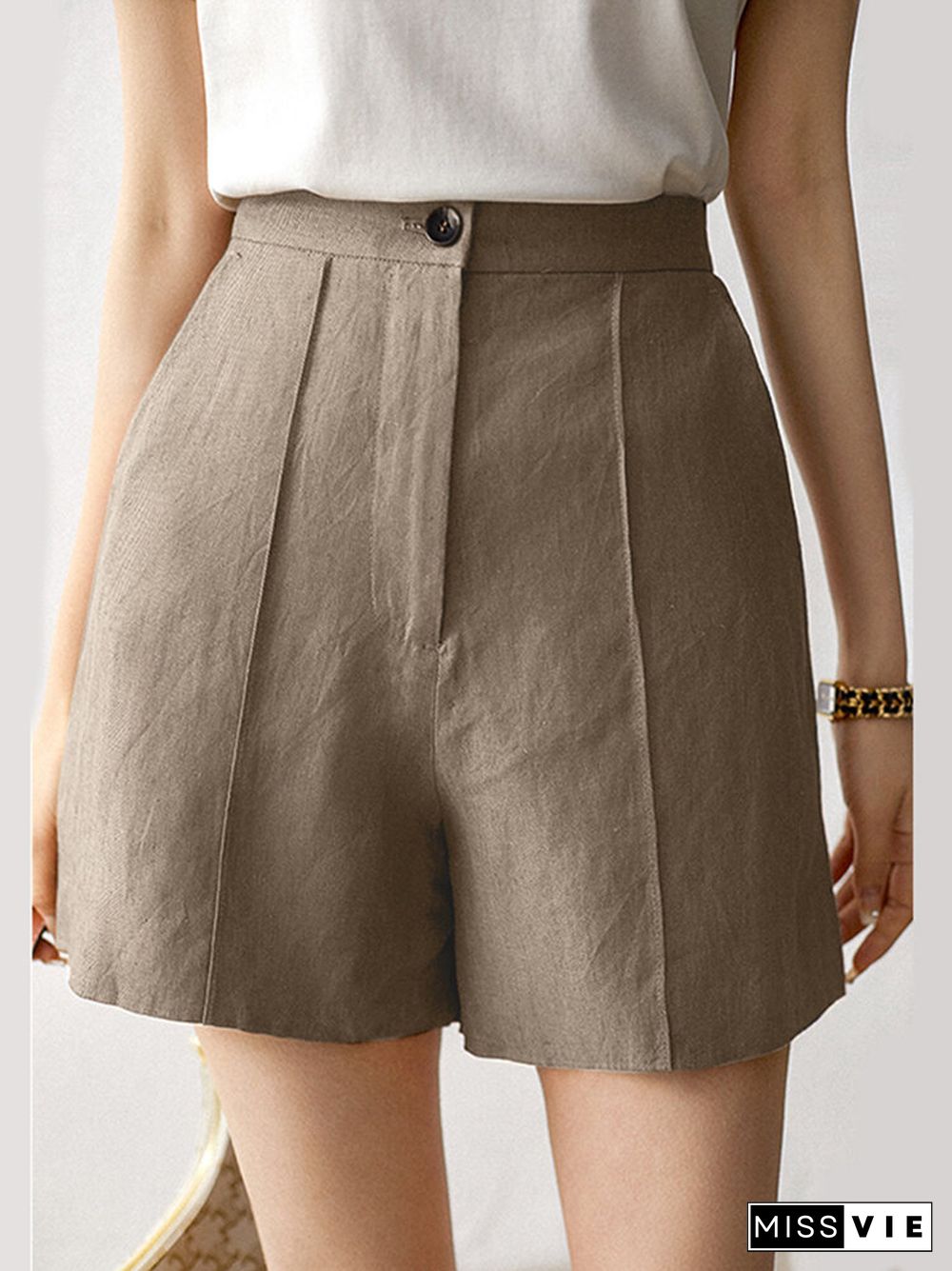 Solid Pocket Button Zip Front Wide Leg Shorts