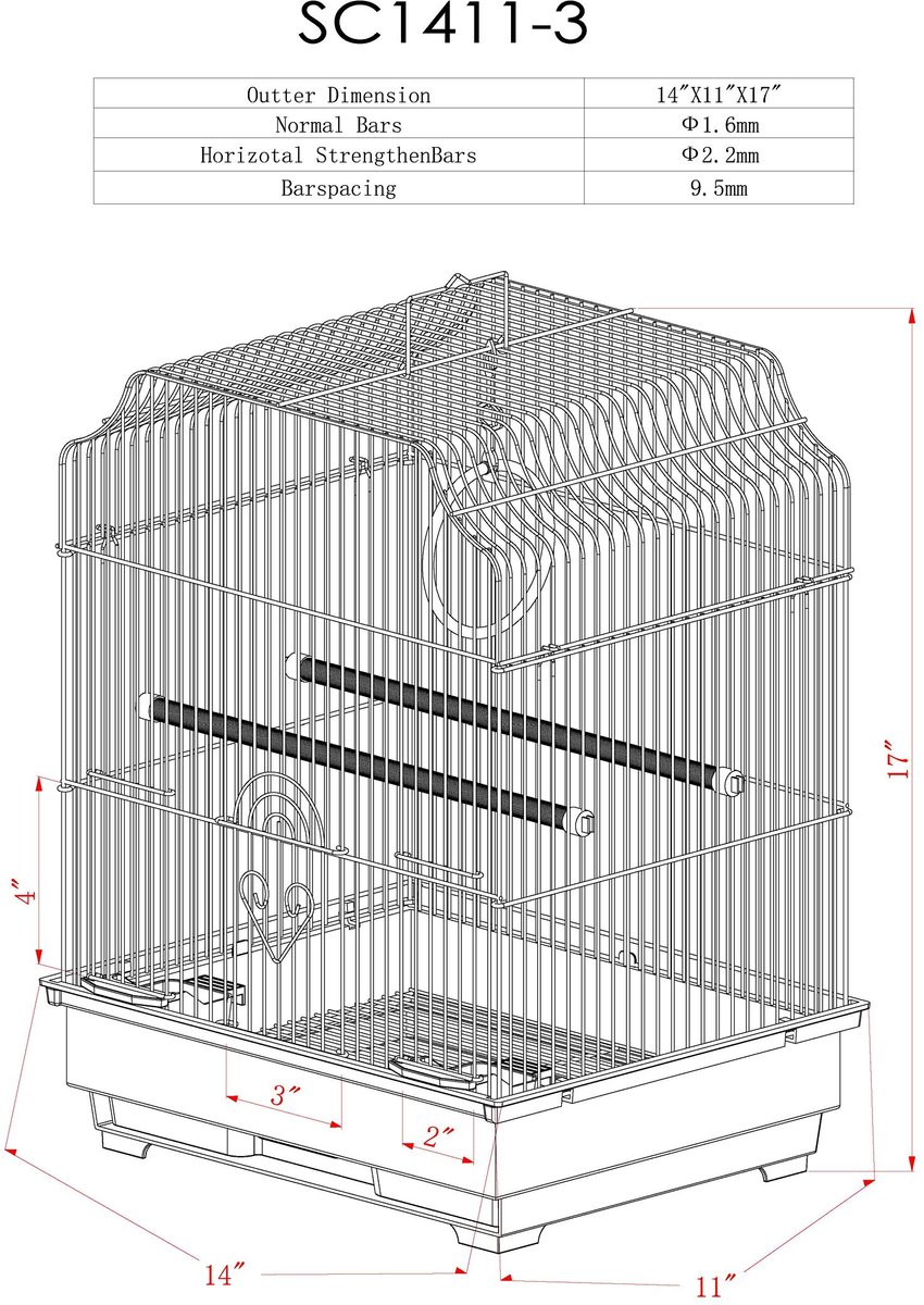 AandE Cage Company 17-in Ornate Top Bird Cage， Small