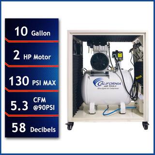 California Air Tools 10 Gal. 2.0 HP Ultra Quiet and Oil-Free Electric Air Compressor with Soundproof Cabinet and Auto Drain Valve CAT-10020SPCAD