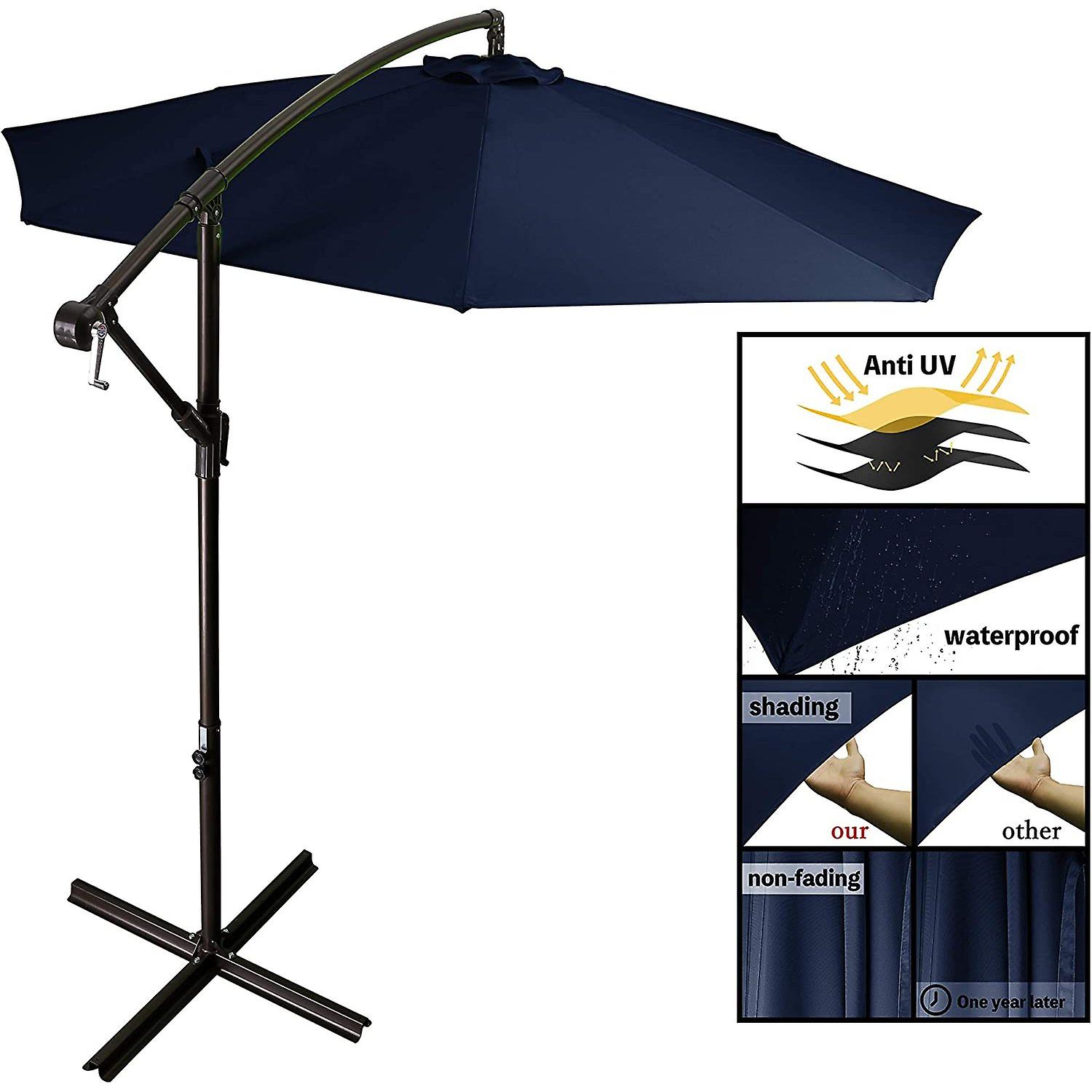 10ft Outdoor Umbrella Patio Offset Cantilever Umbrella， Large Market Deck Pool Backyard Umbrella With Cross Base and 10ft Dia Shade Table With 5 To 8 Ch