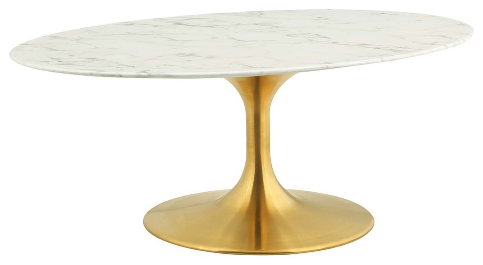 Modern Deco Living Coffee Table  Metal Steel Artificial Marble  Gold White   Midcentury   Coffee Tables   by House Bound  Houzz