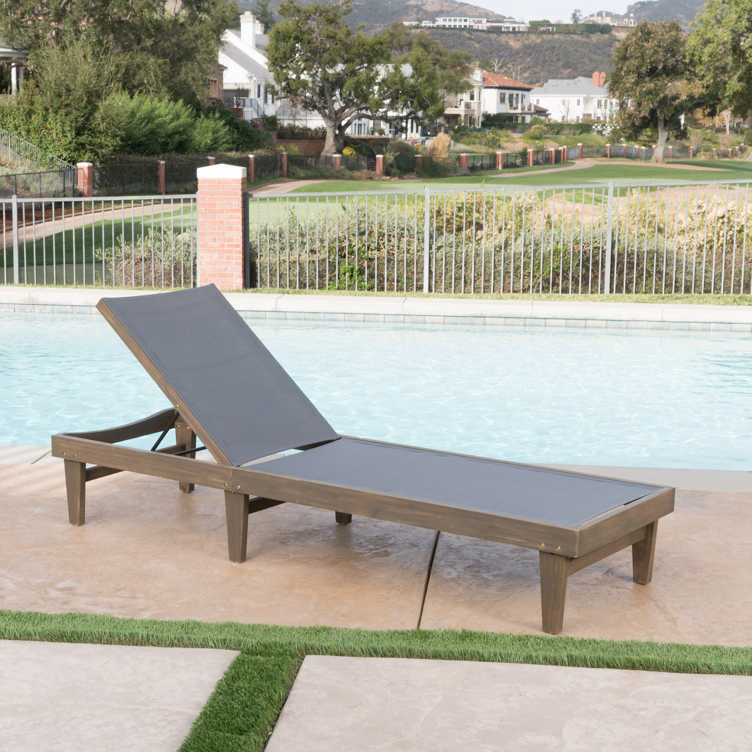 a Outdoor Mesh Chaise Lounge with Acacia Wood Frame