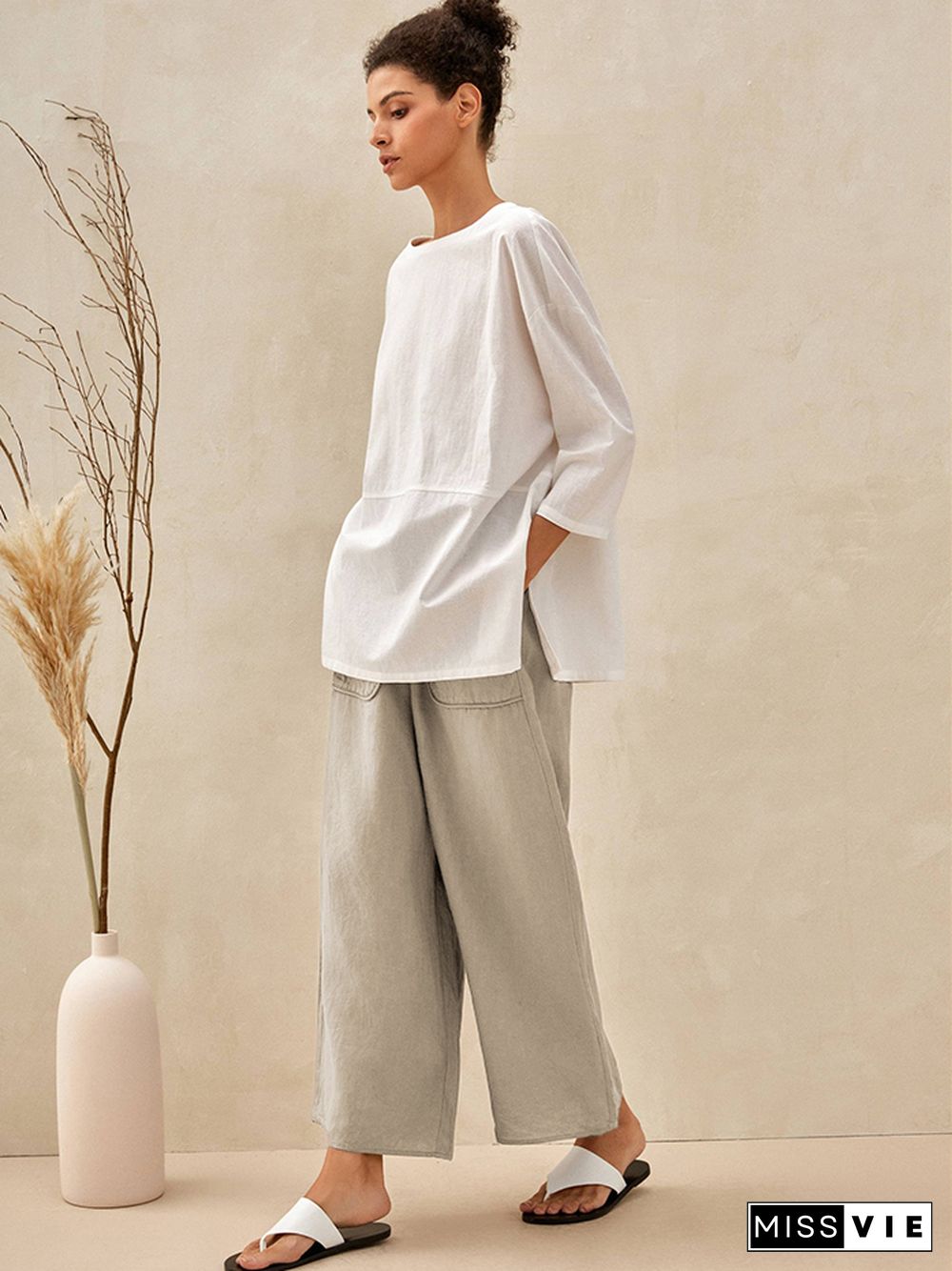 Thalia Linen Pocket Wide Leg Pants