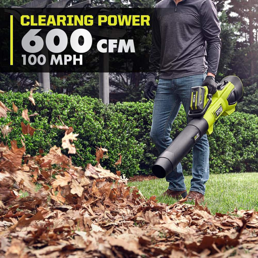 RYOBI 40V HP Brushless 100 MPH 600 CFM Cordless Leaf Blower/Mulcher/Vacuum with (2) 4.0 Ah Batteries and Charger RY404150