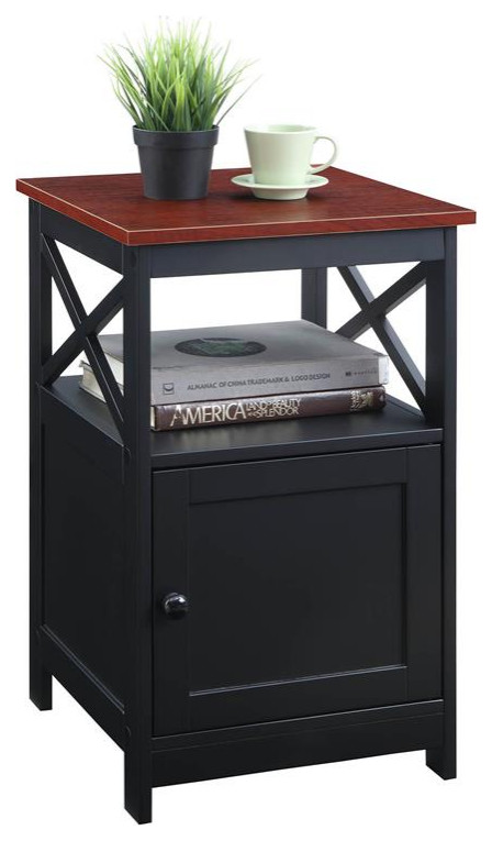 Convenience Concepts Oxford End Table with Cabinet Cherry and Black Wood Finish   Transitional   Side Tables And End Tables   by Homesquare  Houzz