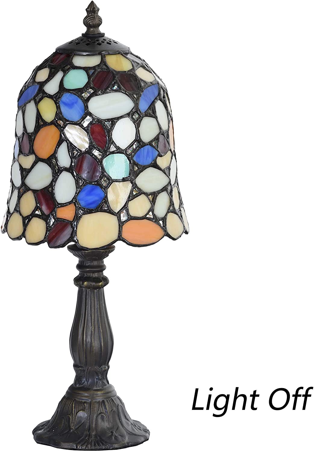 SHADY L10729 Colored Cobblestone  Style Stained Glass Table Lamp with 6-inch Wide Lampshade  Multi-Colored  15 inch Tall