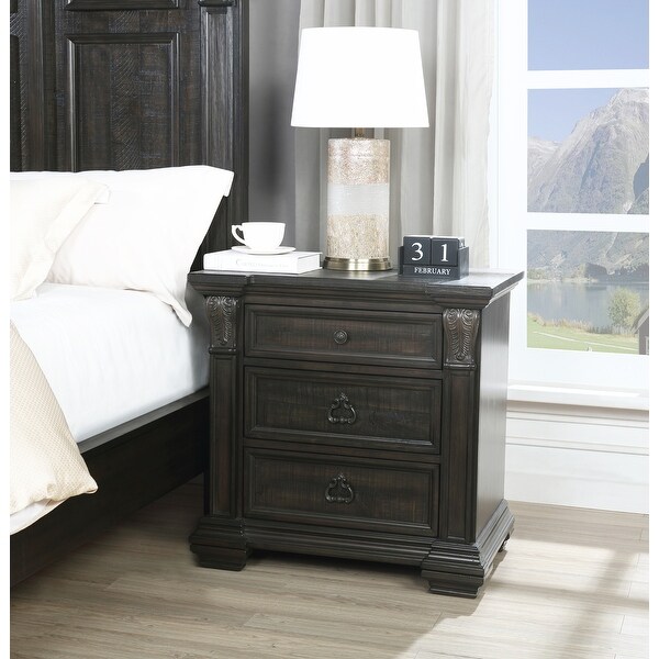 Roundhill Furniture Farson Distressed Dark Walnut Finish Wood Panel Bed， Dresser， Mirror， Two Nightstands - - 33084959