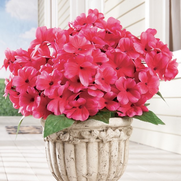 Collections Etc Impatiens Artificial Maintenance free Flower Bush Set Of 3