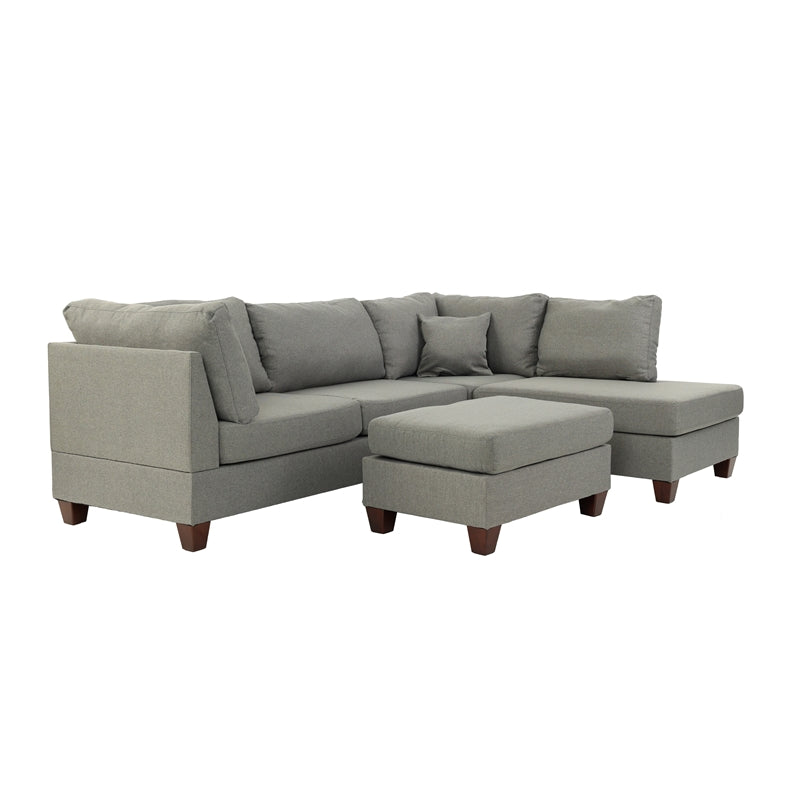 Bobkona Dervon Polyfabric Left or Right Hand Chaise Sectional with Ottoman Set, Multiple Colors