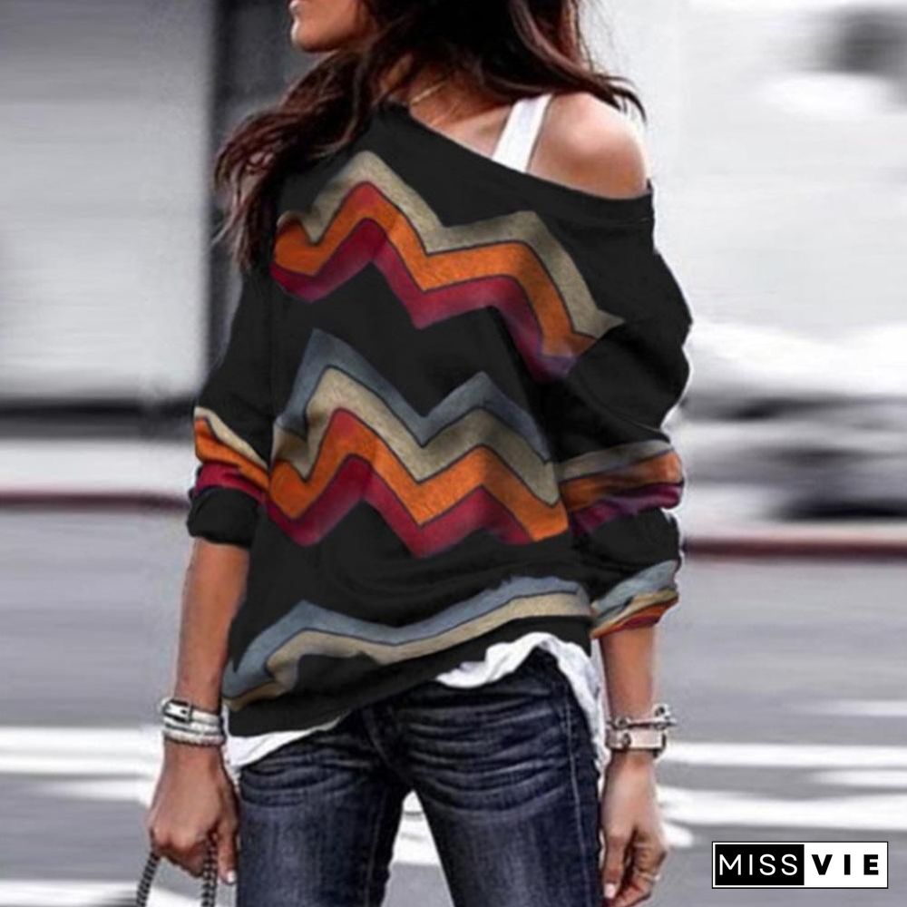 Vintage One Shoulder Long Sleeve Cotton T-Shirts