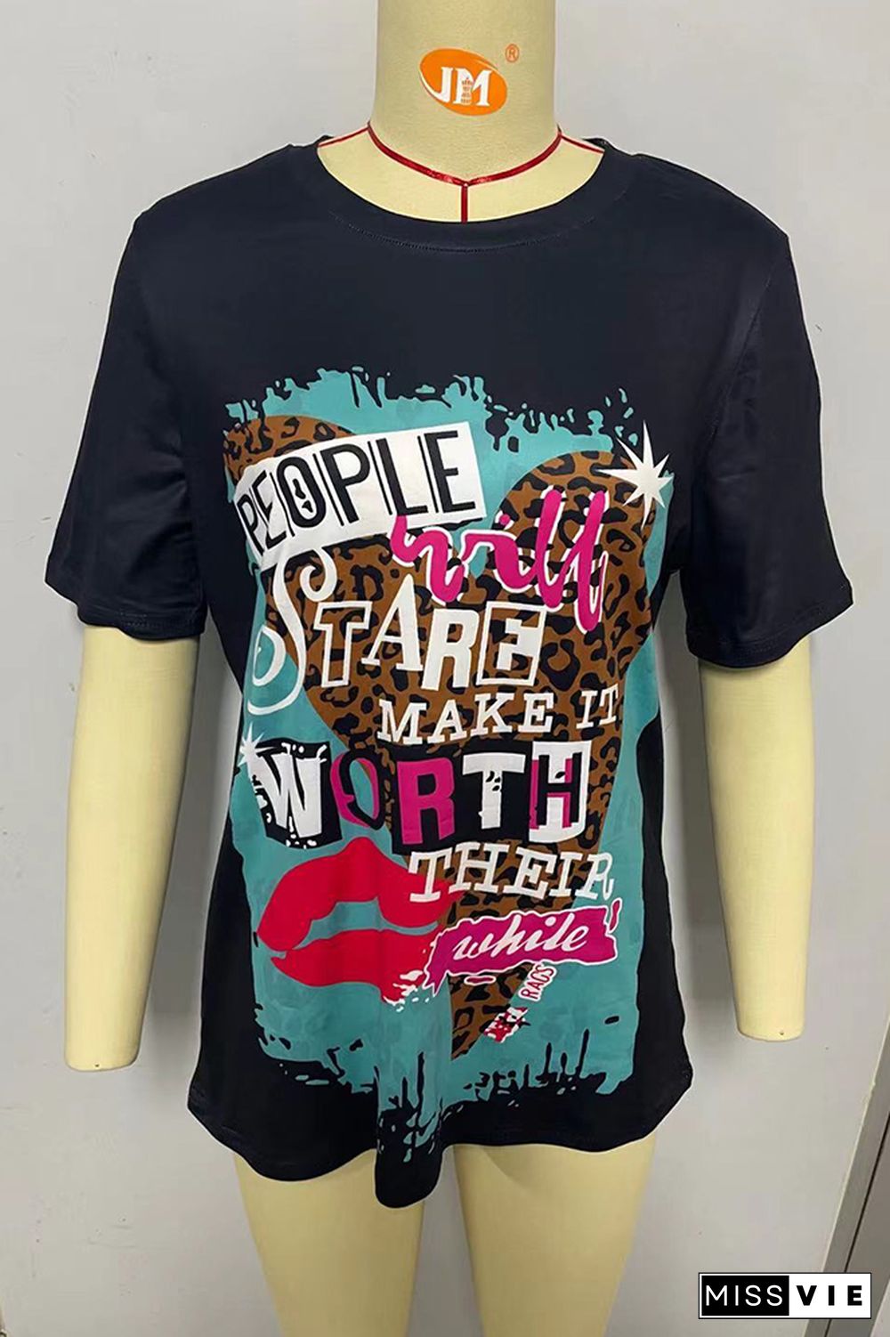 Trendy Print Graphic Tees for Women Wholesale Short Sleeve T shirts Top