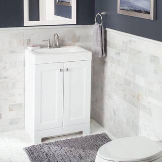 Glacier Bay Shaila 24.5 in. W x 16.2 in. D x 35.1 in. H Freestanding Bath Vanity in White with White Cultured Marble Top PPSOFWHT24