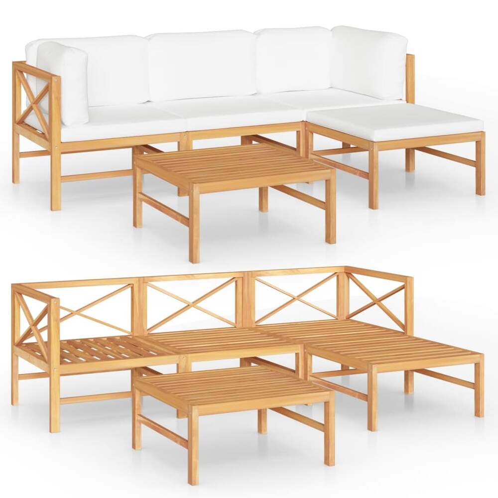 vidaXL 5 Piece Patio Lounge Set with Cream Cushions Solid Teak Wood   25\