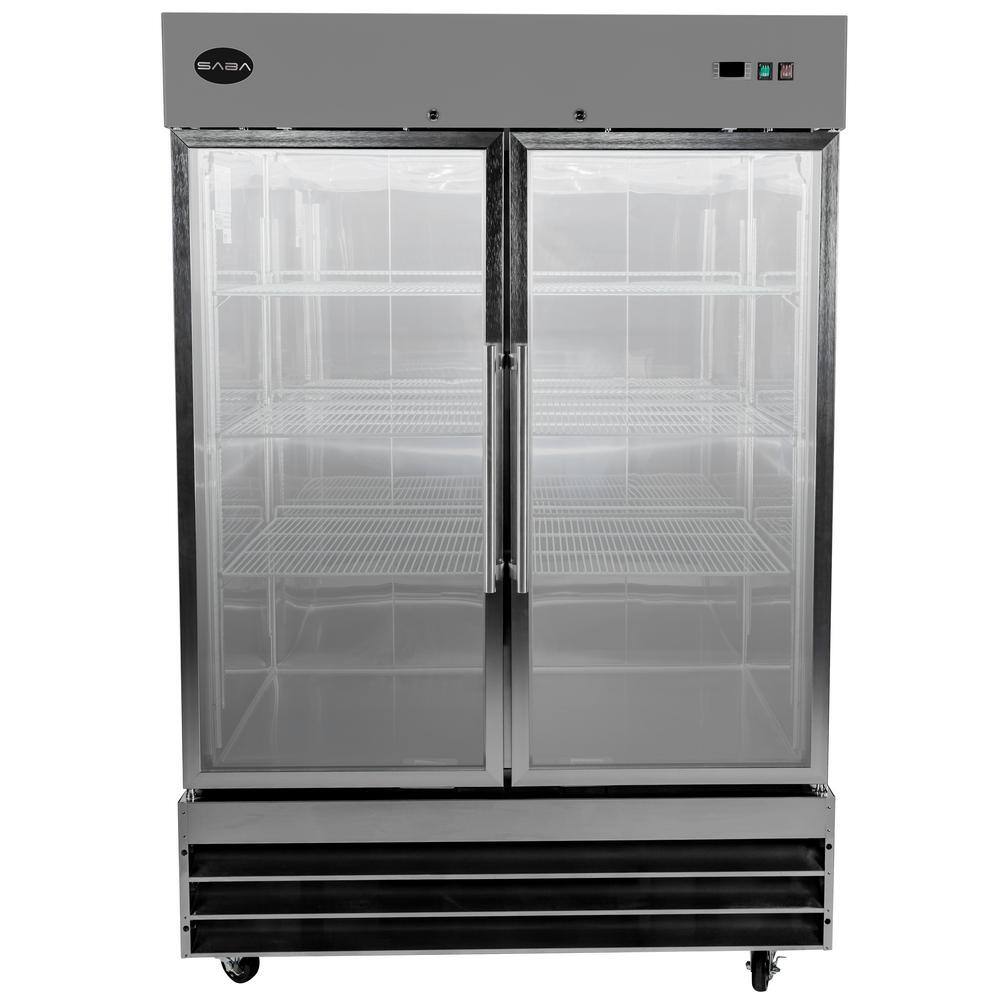 SABA 54 in. W 47 cu. ft. Two Glass Door Display Commercial Reach In Upright Refrigerator in Stainless Steel S-47RG