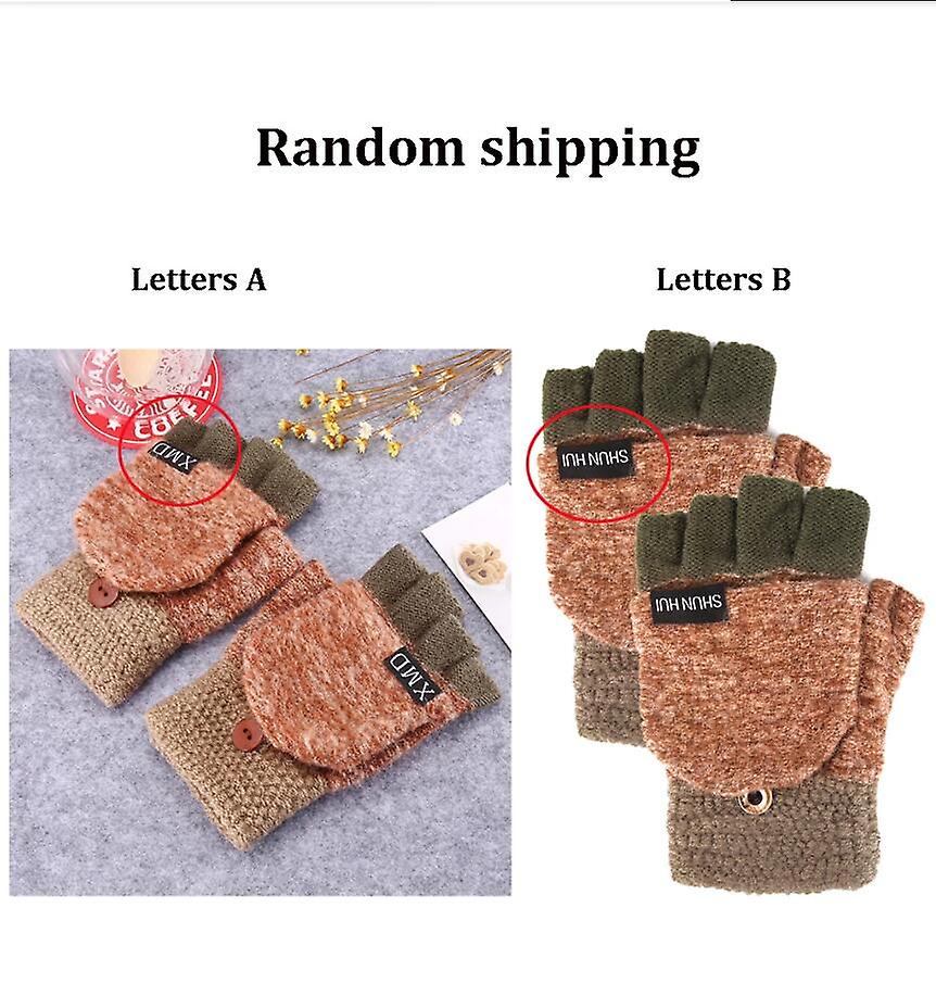 Winter Warm Thickening Wool Gloves Knitted Flip Fingerless Exposed Finger Thick Gloves Without Fingers Mittens Glove Women