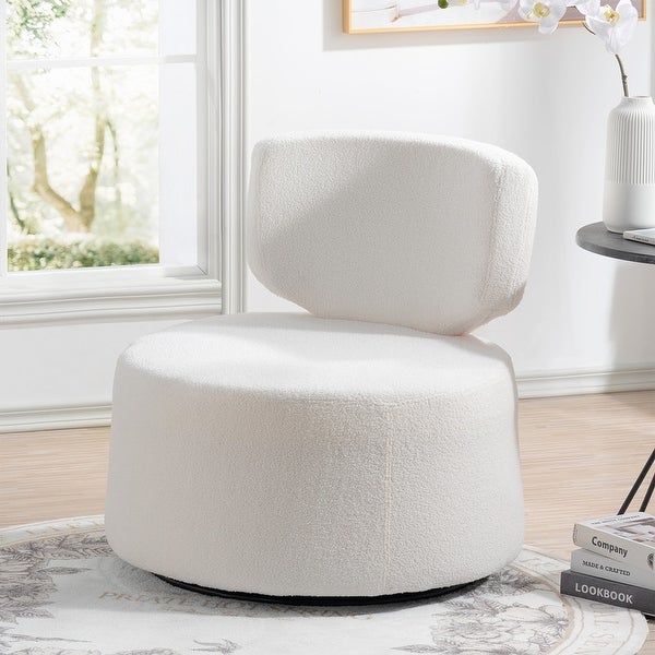 Armless Bucket Swivel Upholstered Chair Accent Chair with Soft Curved Back，White Plush and Black PU Leather