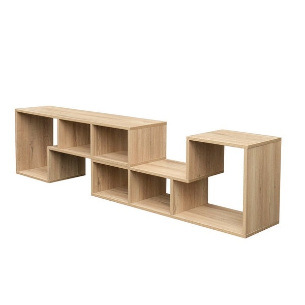 Double L-Shaped TV Stand Entertainment Center，Display Shelf，Nature