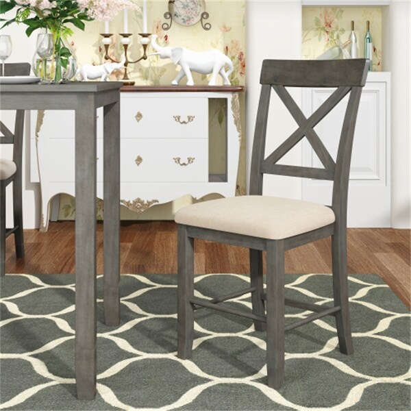 Wood 5-Piece Counter Height Dining Table Set with 4 Upholstered Chairs