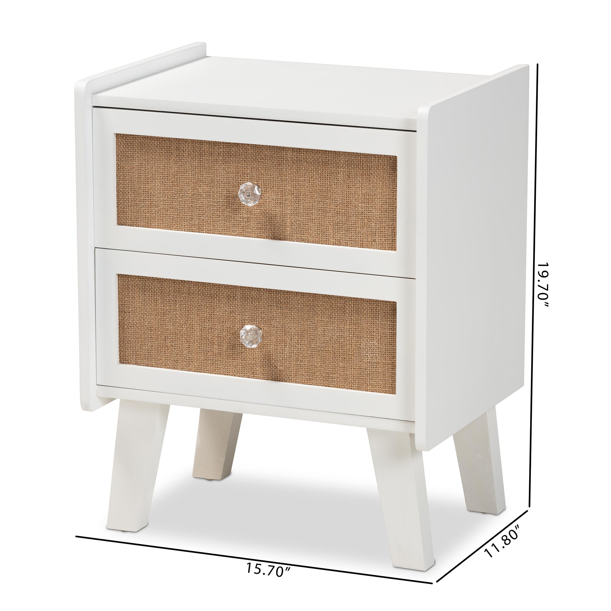 Baxton Studio Balta Mid-Century Modern Transitional Oak Brown Rattan and White Finished Wood 2-Drawer Nightstand