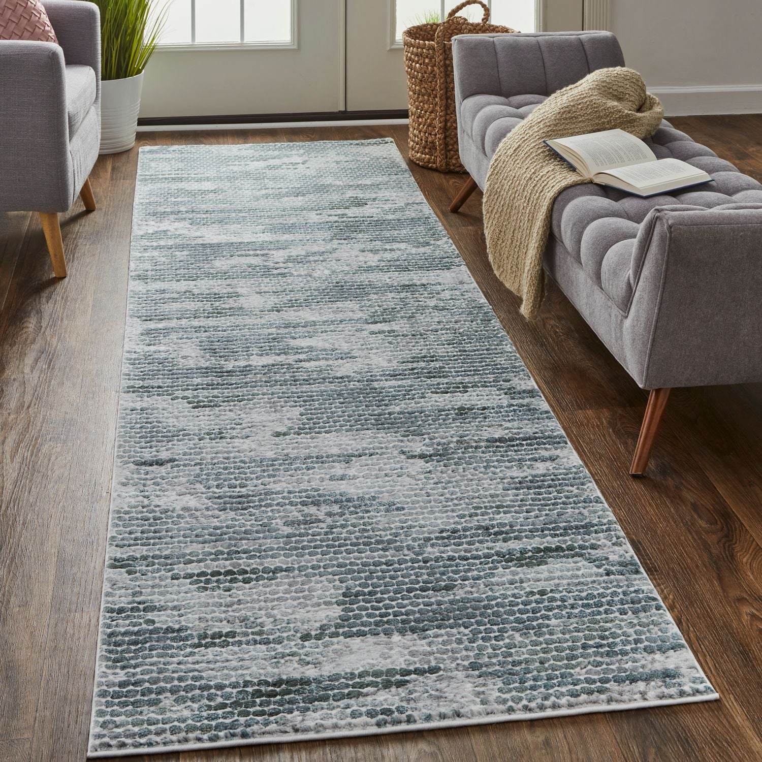 Halton Teal and Teal Rug by BD Fine