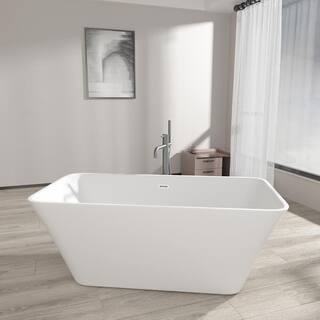 Stivier 67 in. Acrylic Flatbottom Non-Whirlpool Freestanding Soaking Bathtub in Glossy White 21A0107-67