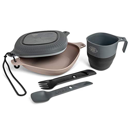 UCO 6-Piece Camping Mess Kit with Bowl, Plate, Camp Cup, and Switch Spork Utensil Set, Classic Blue, Venture