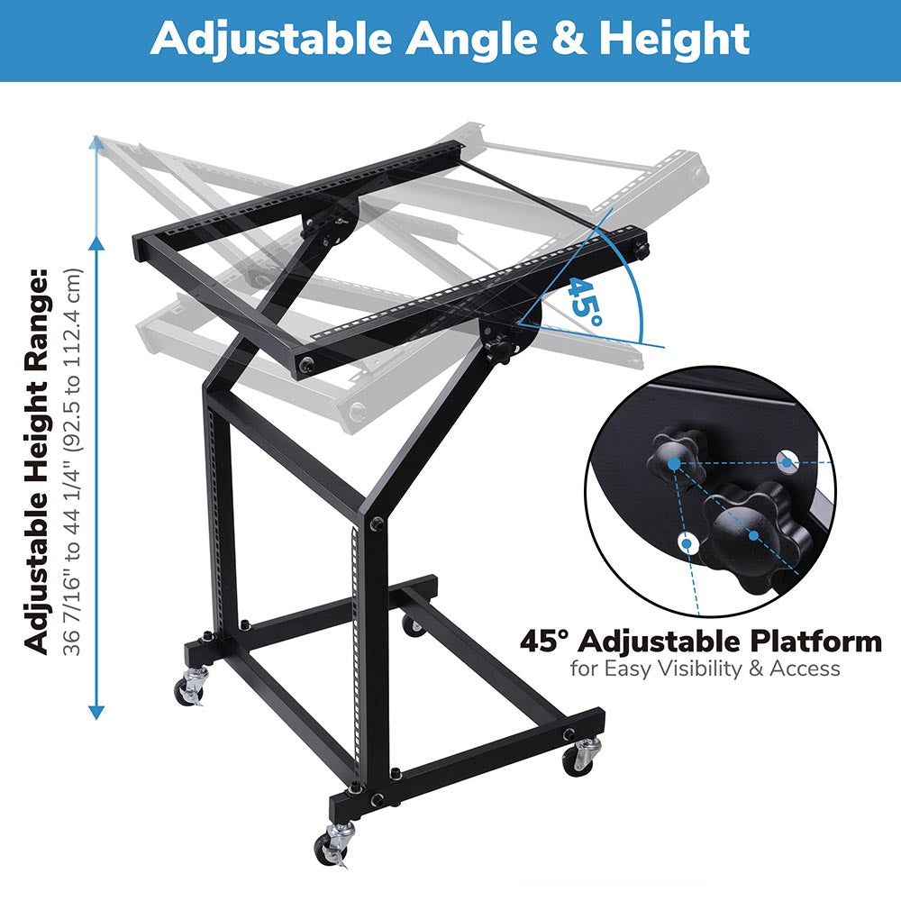 Yescom 19in 9U Space Rolling Audio Mixer Stand Cart Rack Mount