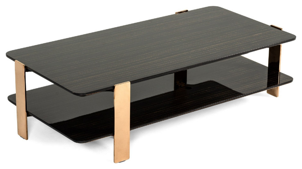 Benzara BM279215 Modern Coffee Table  1 Shelf  High Gloss  Ebony  Rose Gold   Contemporary   Coffee Tables   by Uber Bazaar  Houzz