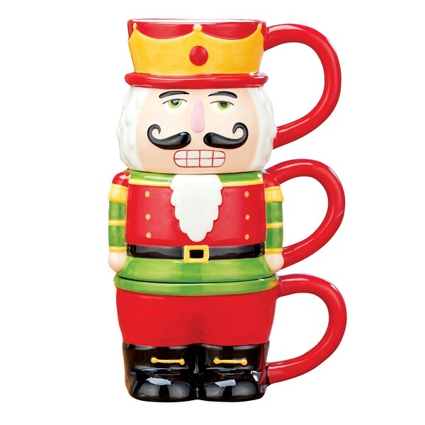 3Piece HandPainted Stackable Nutcracker Christmas Mugs