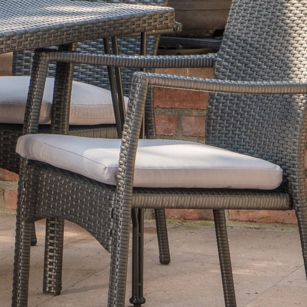 Luka Outdoor 7Piece Rectangle Wicker Dining Set with Cushions by Christopher Knight Home