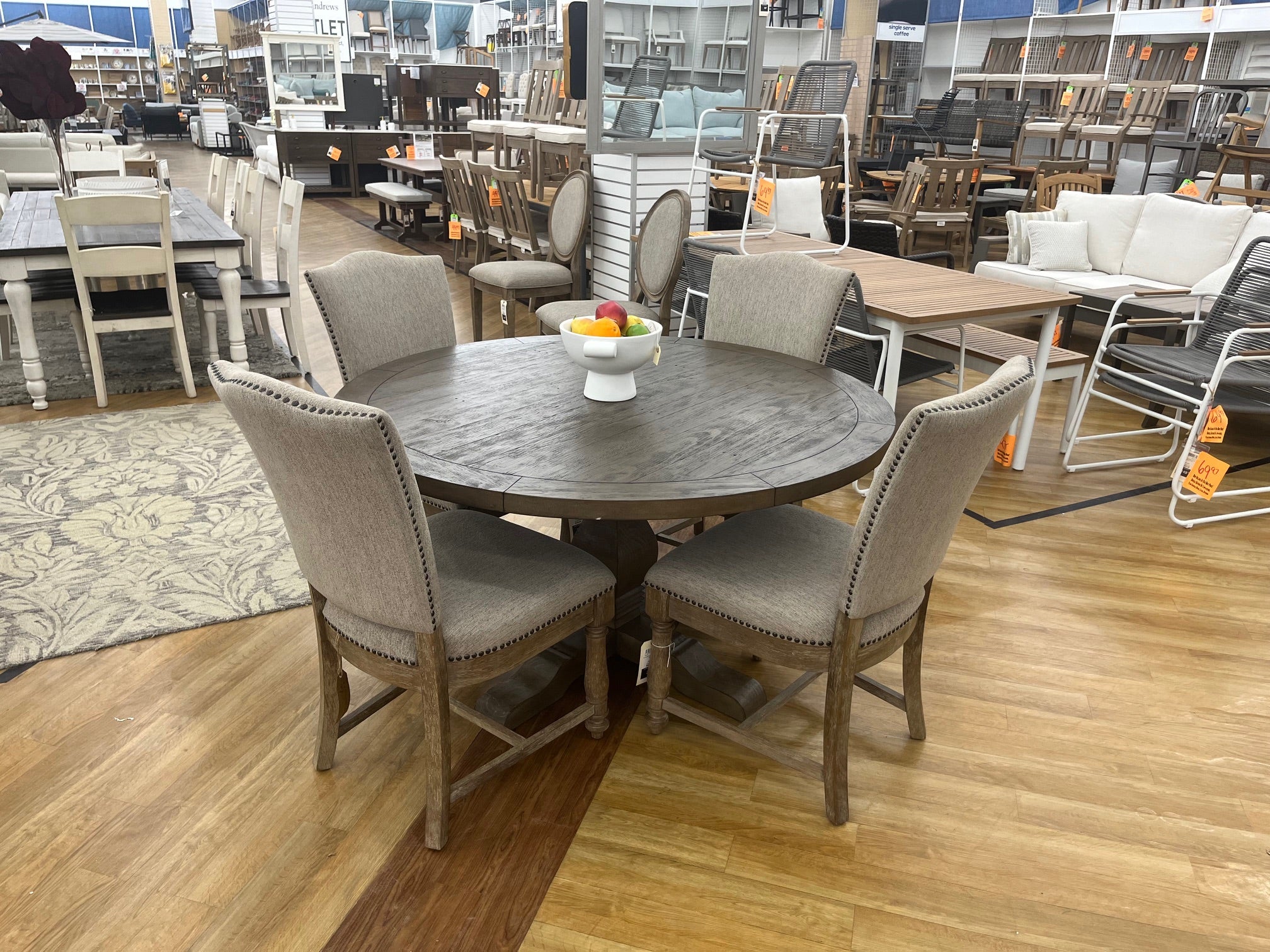 Caleb 5pc Dining Set (55 Round Dining Table +4 Upholstered Flagstaff Chairs)