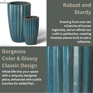 Emissary Tall 17 in. D x 29 in. H Teal Ceramic Round Planter with Drainage Hole 1260TL-2