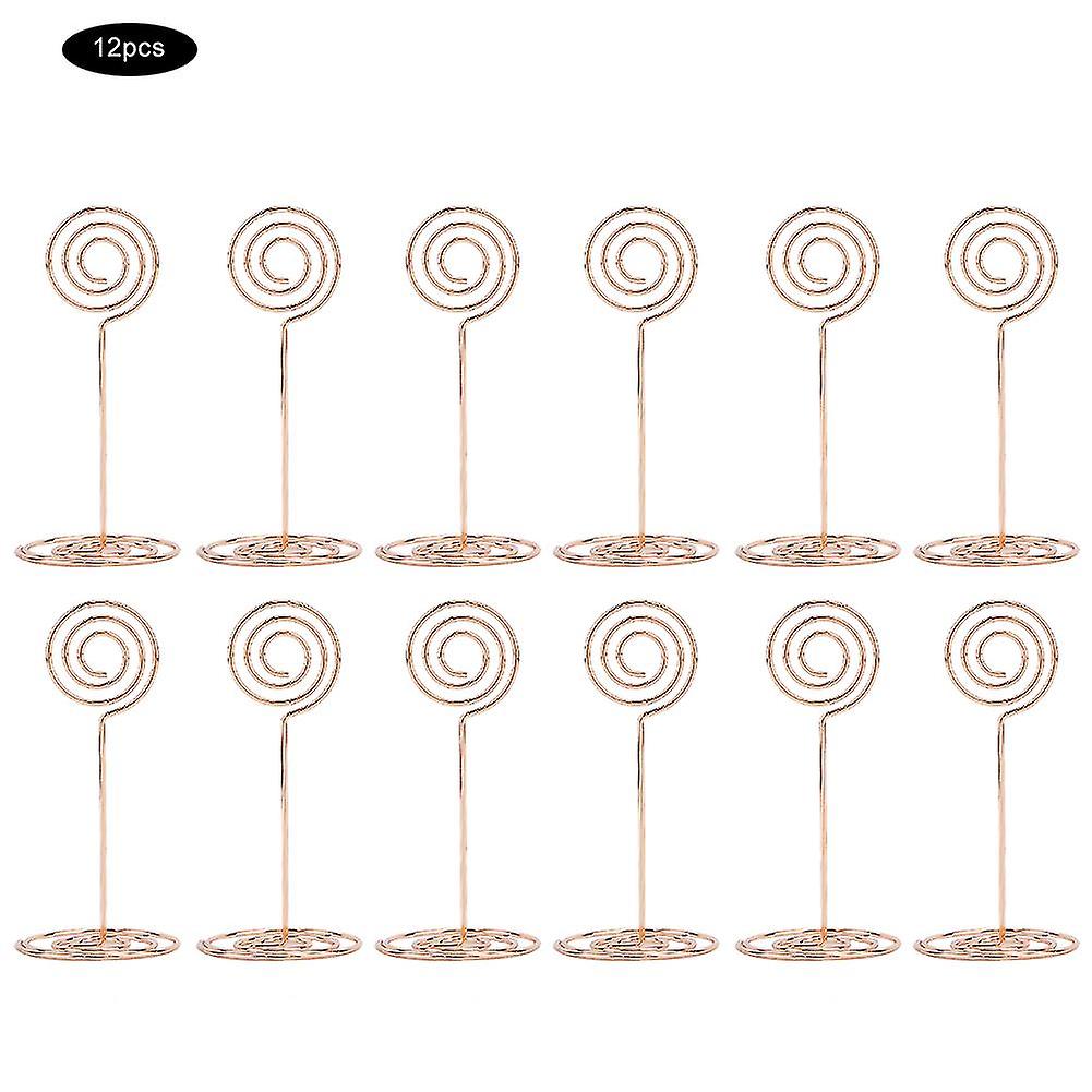 12pcs Circle Shape Table Number Clip Name Card Clip Stand Paper Clip Note Clip (Rose Gold)