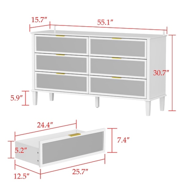 Mirrored Dresser with 6 Storage Drawer Modern Accent Cabinet Console