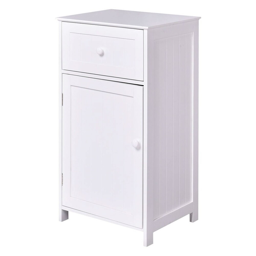 White Wood Bathroom Storage Floor Cabinet with Water Resistant Finish   17\