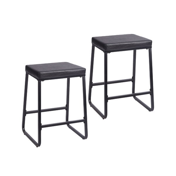 Porthos Home Selma Counter Stools Set of 2， PU Leather， Iron Legs