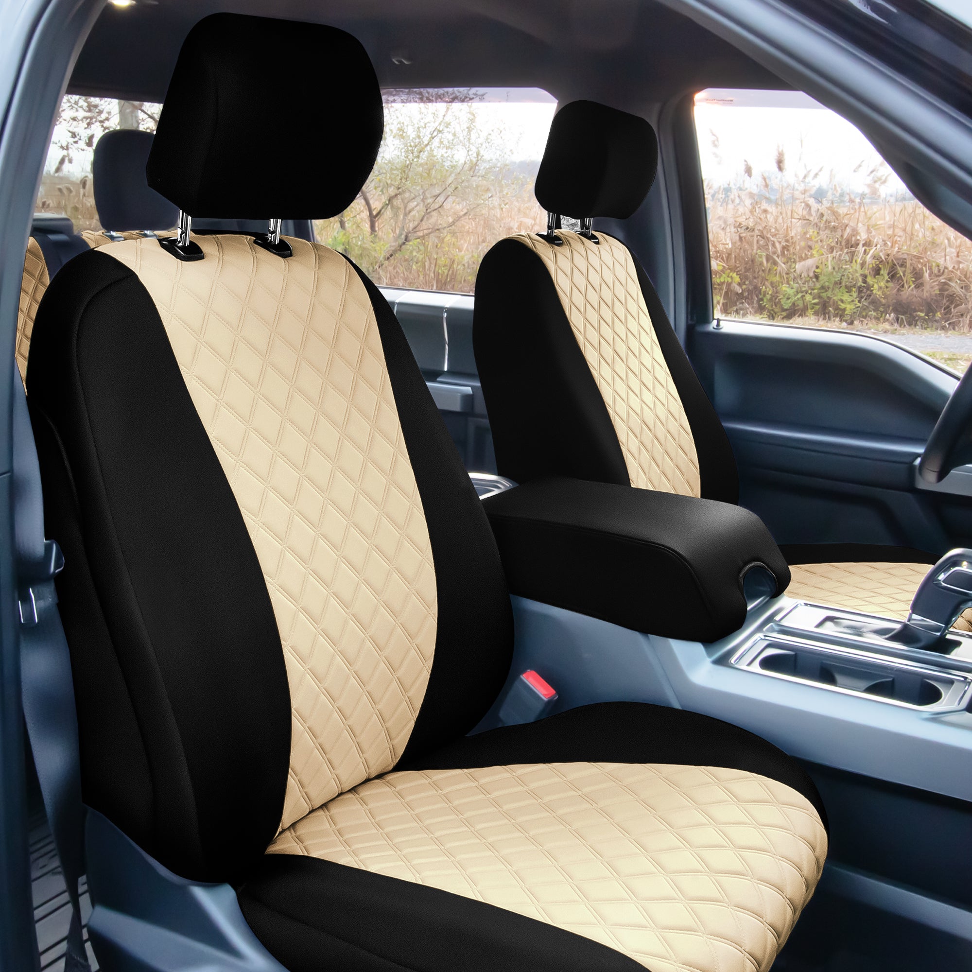 TLH Beige Full Set Neosupreme Custom Fit Seat Covers for 2015-2020 Ford F150 XLT | Lariat | Raptor with Water Resistant Neoprene Insert