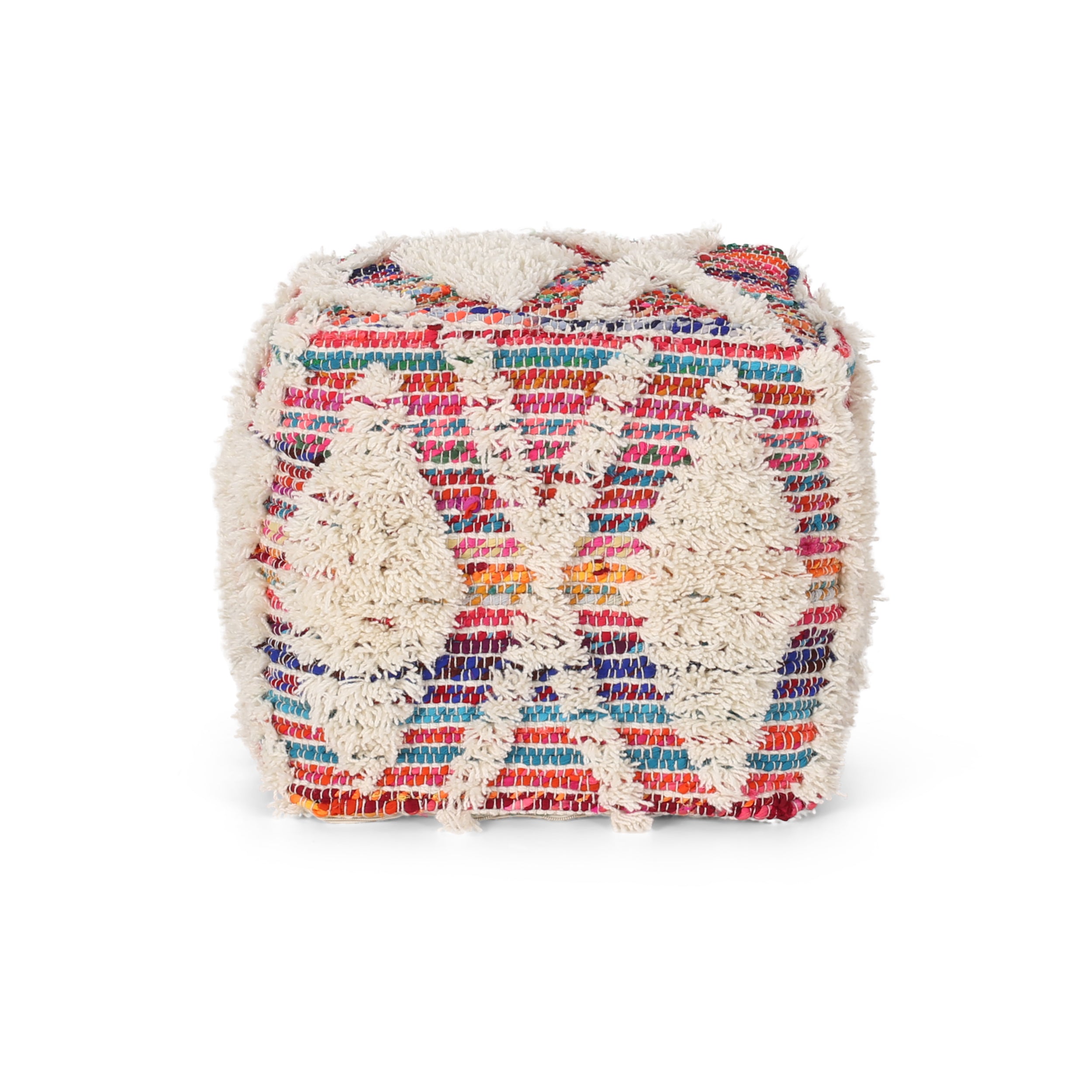 Etoney Boho Wool and Chindi Pouf