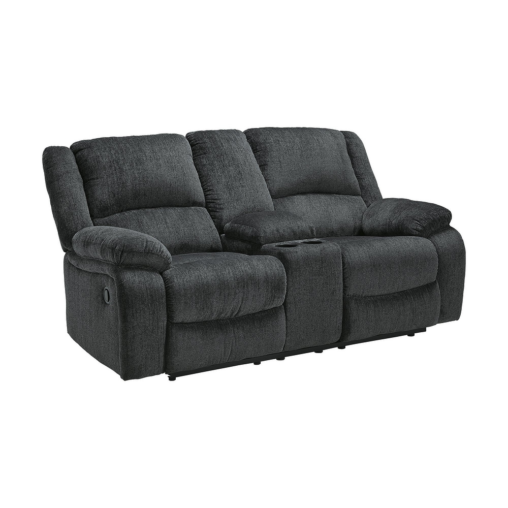 Draycoll Contemporary Double Reclining Loveseat w/Console  Slate   Medium