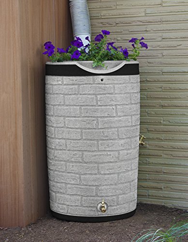 Good Ideas IMP-D50-DR-LIG Impressions Darkened Ribs Downton Rain Saver Barrel， 50 Gallon， Light Granite