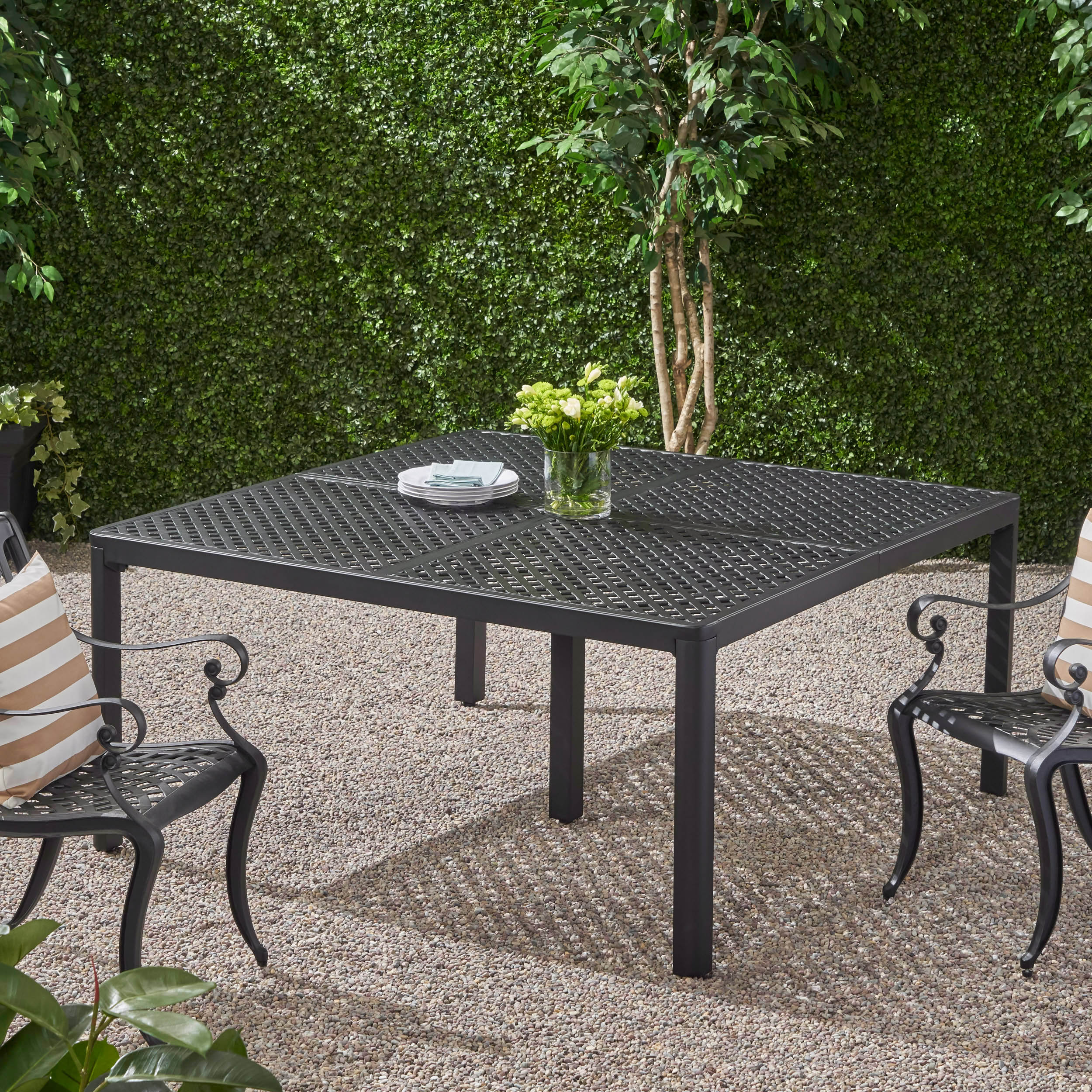 Frisco Modern Aluminum Dining Table with Woven Accents