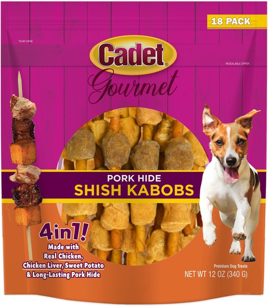 Cadet Gourmet Pork Hide Shish Kabob Dog Treats， 5-in