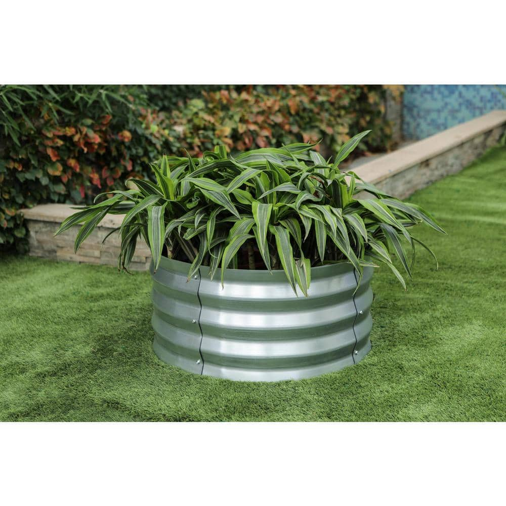 Luxen Home 24 in. Galvanized Metal Round Raised Garden Bed WHPL1269