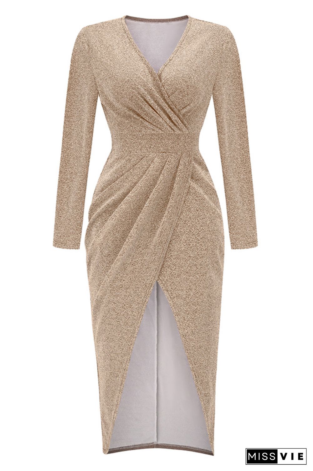 3/4 Sleeve Warped Split Bodycon Party Dress